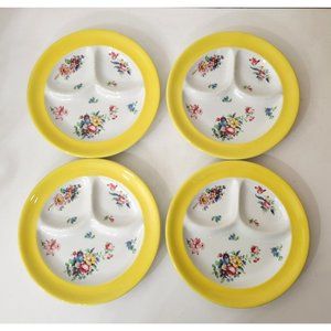 Syracuse China Yellow Floral Divided Dinner Plates Set of Four